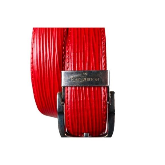 Louis Vuitton 85/34 Red Epi Leather Ceinture Belt Silver Buckle - Picture 4 of 8